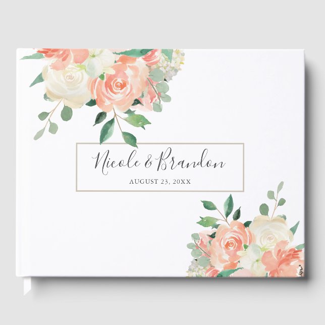 Livre D'or Mariage d'aquarelle florale de Pêche moderne (Recto)