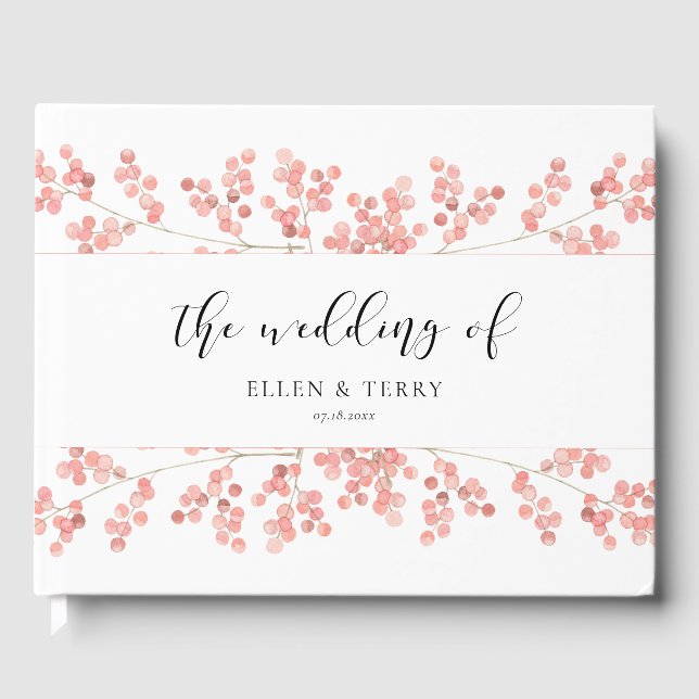 Livre D'or Mariage d'aquarelle florale pour bébé rose (Recto)
