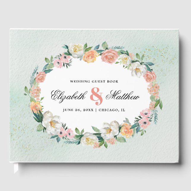 Livre D'or Mariage d'aquarelle romantique à fleurs (Recto)