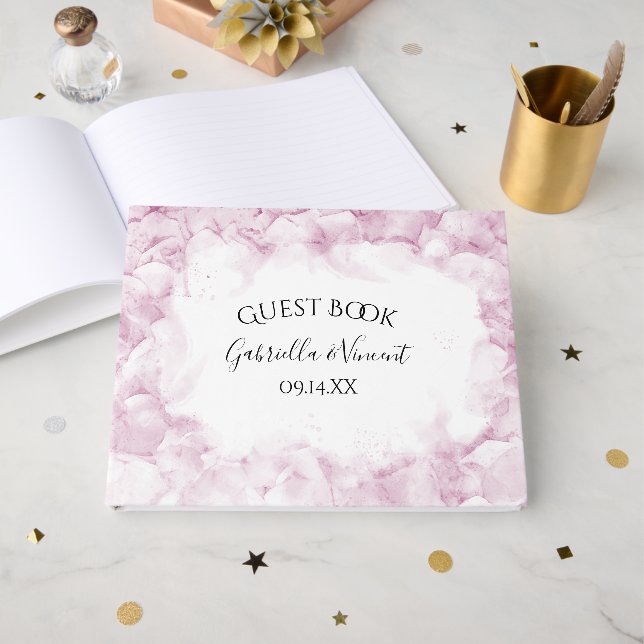 Livre D'or Mariage d'aquarelle rose pâle (Recto ouvert)