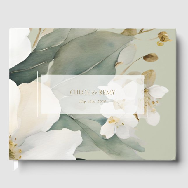 Livre D'or Mariage d'aquarelle verte Sage (Recto)