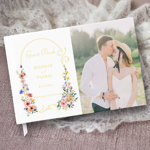 Livre D'or Mariage d'arche d'été Fleur sauvage d'aquarelle