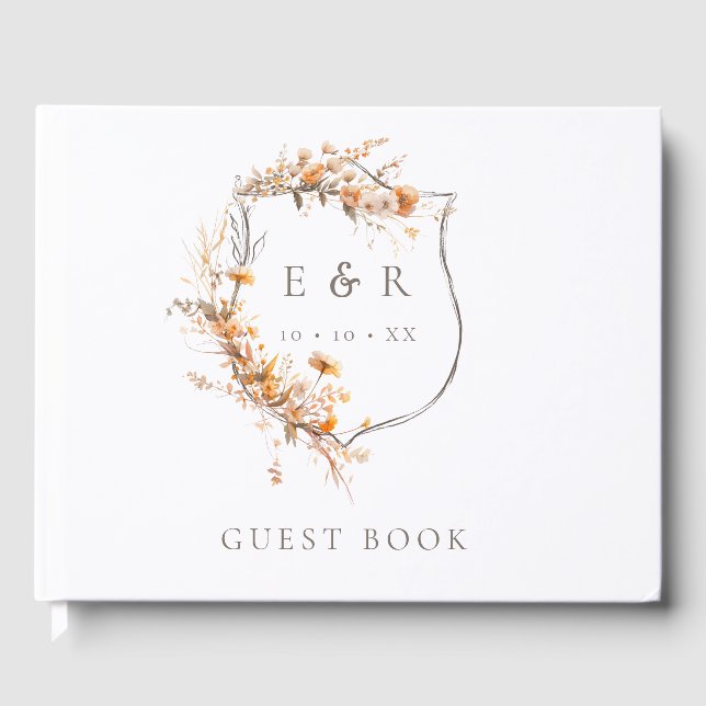 Livre D'or Mariage de automne de monogramme Floral Crest (Recto)