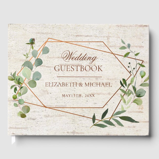 Livre D'or Mariage de bouleau Eucalyptus géométrique en cuivr (Recto)