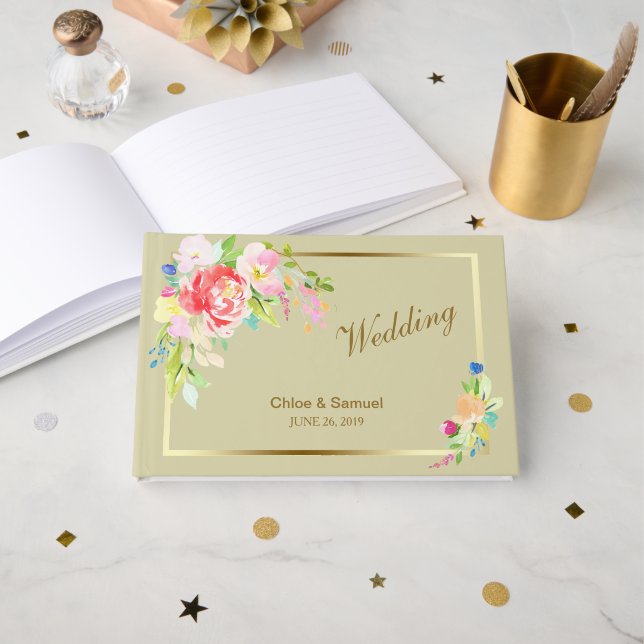 Livre D'or Mariage de cadre doré Bouquet Spring (Recto ouvert)