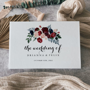 Livre D'or Mariage de calligraphie florale de la marine borde