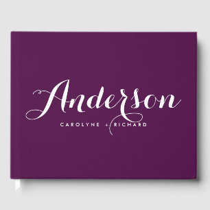 Livre D'or Mariage de calligraphie moderne violet blanc