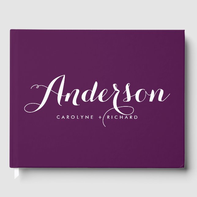 Livre D'or Mariage de calligraphie moderne violet blanc (Recto)