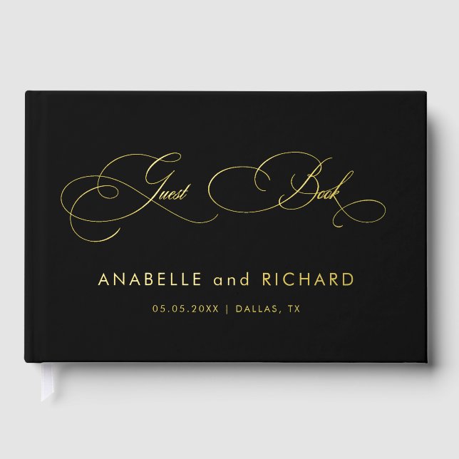 Livre D'or Mariage de calligraphie noir or élégant (Recto)