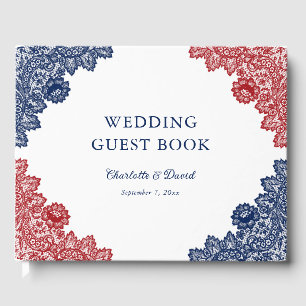 Livre D'or Mariage de dentelle bleu et rouge