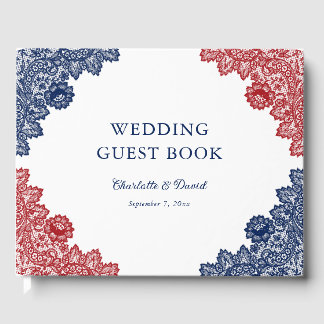 Livre D'or Mariage de dentelle bleu et rouge