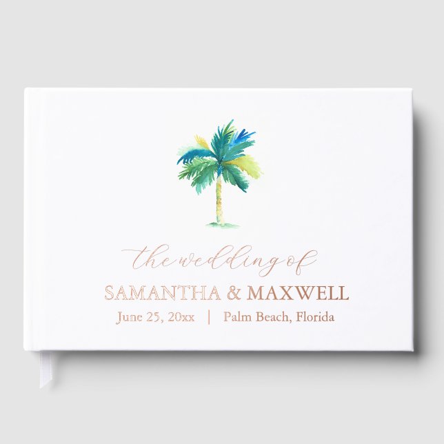 Livre D'or Mariage de destination Aquarelle minimale Palm Tre (Recto)