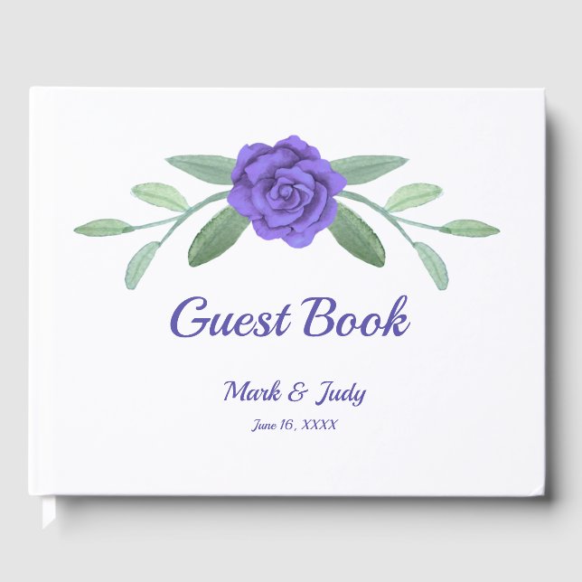 Livre D'or Mariage de feuillage bleu violet Floral (Recto)