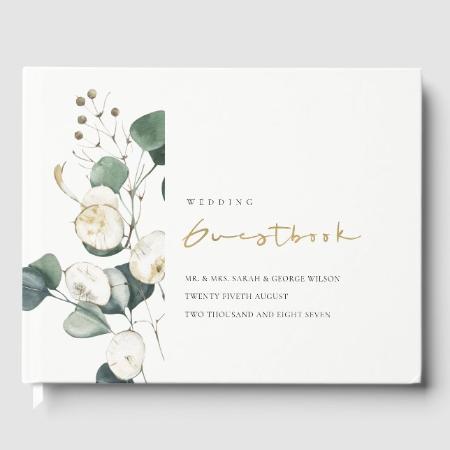 Livre D'or Mariage de feuillage vert rustique Eucalyptus (Recto)