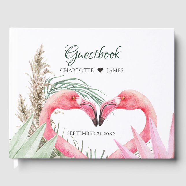 Livre D'or Mariage de Flamants roses roses tropicaux (Recto)
