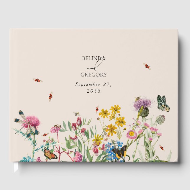 Livre D'or Mariage de Fleur sauvage d'aquarelle Jardin & Inse (Recto)