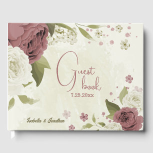 Livre D'or mariage de fleurs blanches rose et poussiéreuses