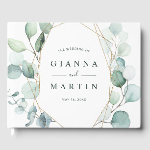 Livre D'or Mariage de Foliage Géométrique Or