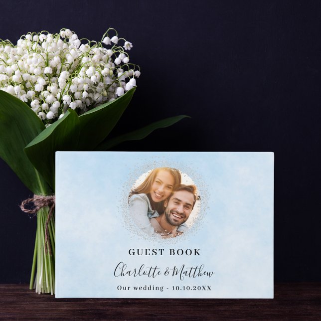 Livre D'or Mariage de la photo en argent bleu clair (Créateur téléchargé)