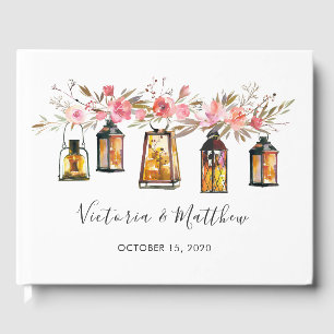 Livre D'or Mariage de lanterne à aquarelle rustique