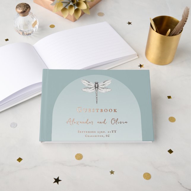 Livre D'or Mariage de libellules turquoise (Recto ouvert)