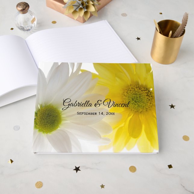 Livre D'or Mariage de marguerites jaune et blanc (Recto ouvert)