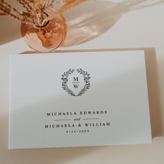 Livre D'or Mariage de monogramme de couronne botanique simple (Créateur téléchargé)