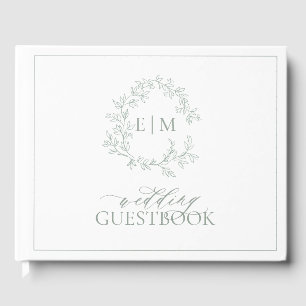 Livre D'or Mariage de monogramme de crête verte Sage