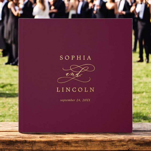 Livre D'or Mariage de monogramme romantique de Bourgogne et d (Romantic Burgundy and Gold Foil Monogram Wedding Foil Guest Book)