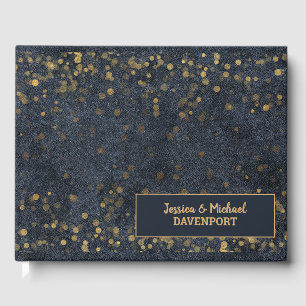 Livre D'or Mariage de Navy Blue Gold Bokeh
