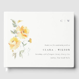 Livre D'or Mariage   de Rose à aquarelle jaune vert