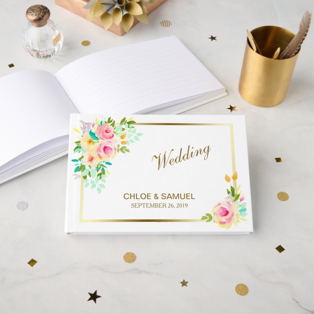 Livre D'or Mariage de roses roses de Pêcher (Recto ouvert)