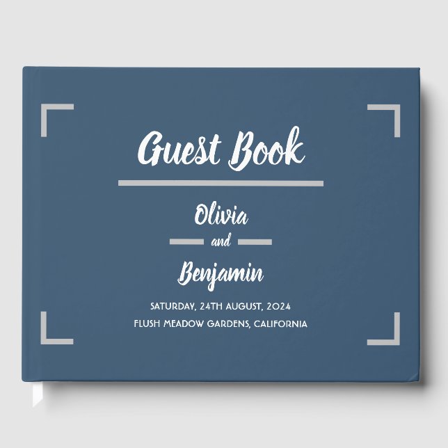 Livre D'or Mariage de script manuscrit bleu simple (Recto)