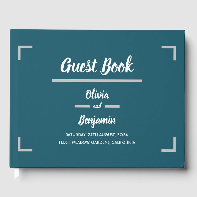 Livre D'or Mariage de script manuscrit Turquoise simple (Recto)