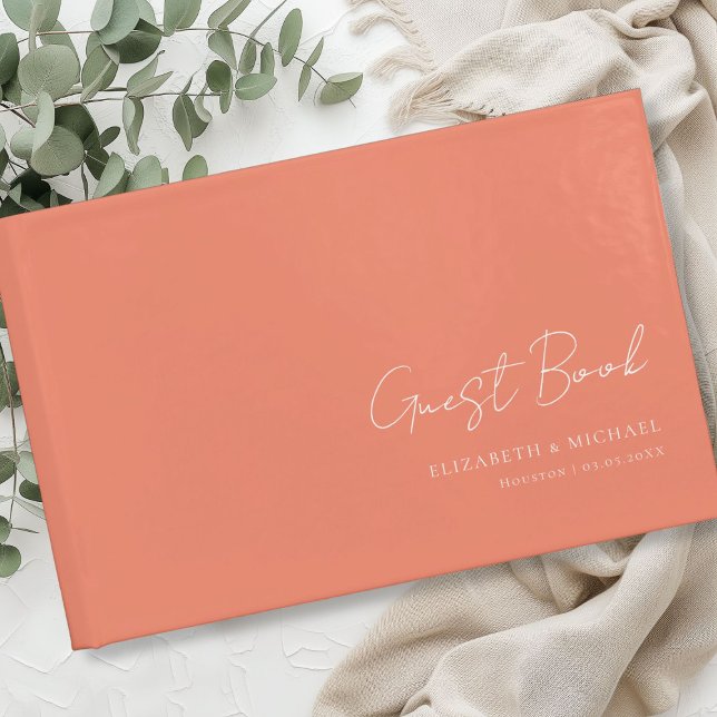 Livre D'or Mariage de script minimal, OrangeHandwriting (Minimal, Orange Handwriting Script Wedding Guest Book with your name and date.)