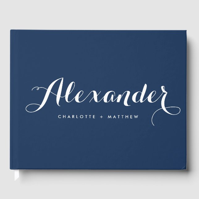 Livre d'or Mariage de script moderne bleu marine (Recto)
