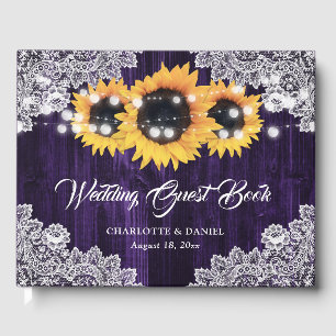 Livre D'or Mariage de tournesol en dentelle violette rustique