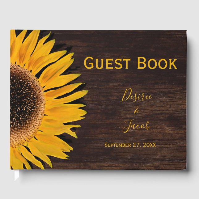 Livre D'or Mariage de tournesol jaune Brown rustique (Recto)