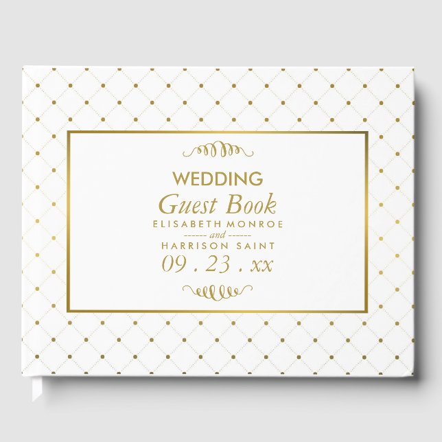 Livre D'or Mariage d'effet blanc et or moderne (Recto)