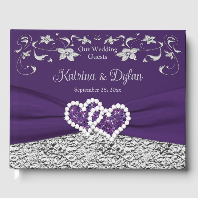 Livre D'or Mariage des Coeurs d'Amour Violet Gris (Recto)