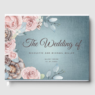 Livre D'or Mariage d'hiver en bois bleu et blanc