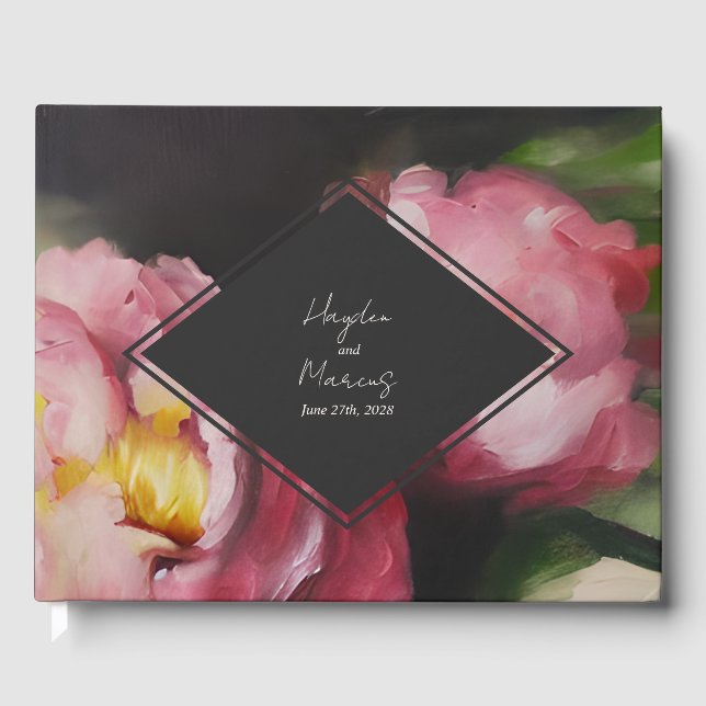 Livre D'or Mariage diamant rose rose floral spectaculaire (Recto)