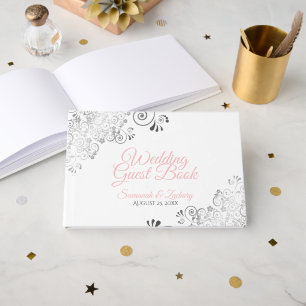 Livre D'or Mariage élégant avec frilly rose et gris