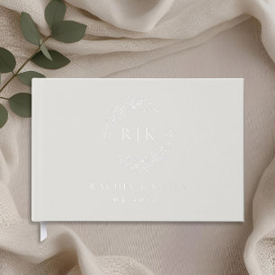 Livre D'or Mariage élégant avec monogramme de feuillage beige