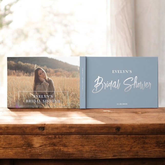 Livre D'or Mariage élégant avec pinceau script Shower Bleu (Créateur téléchargé)