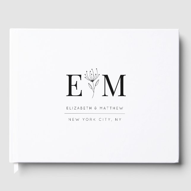 Livre D'or Mariage Élégant Chic Moderne Monogramme Foliage (Recto)