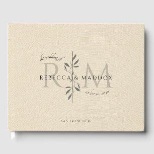 Livre D'or Mariage Élégant Crème Botanique Monogramme
