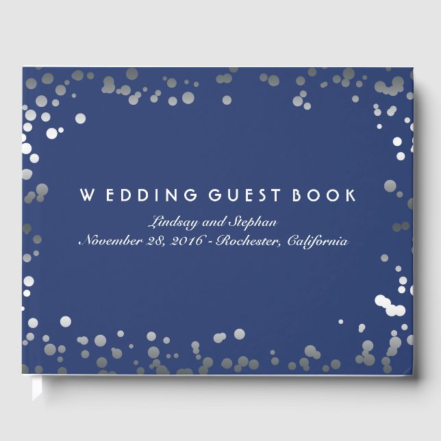 Livre D'or Mariage élégant de la marine Confetti Argent (Recto)