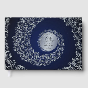Livre D'or Mariage élégant en damas bleu