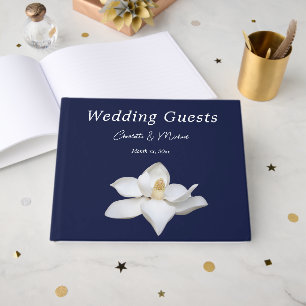 Livre D'or Mariage élégant Magnolia Bleu marine et Blanc